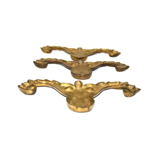 Vintage Ornate Solid Brass Motif Furniture Appliques Decorations 9" x 4" Lot 3
